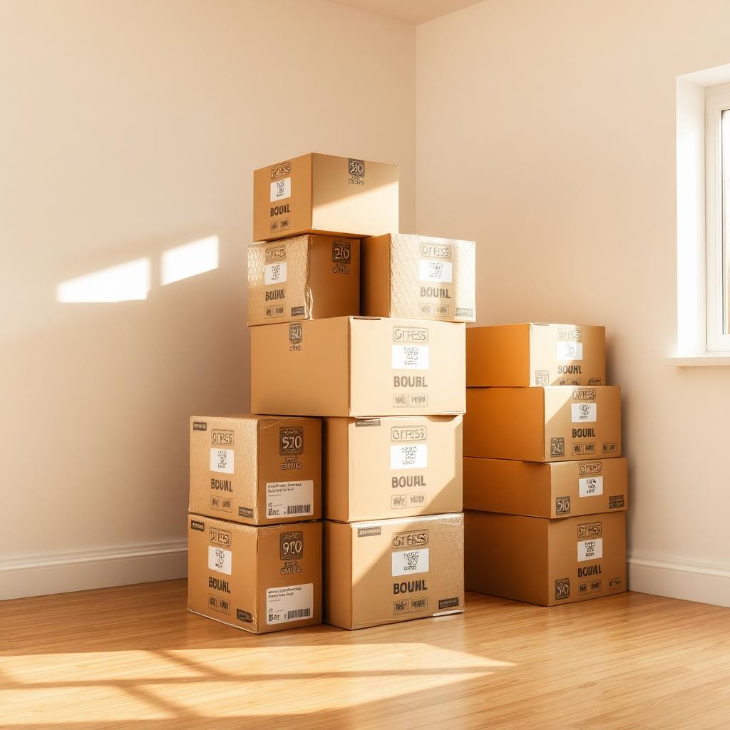 Labelled cartons packed for household shifting in Rohtak